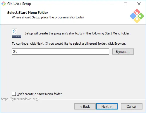 Select start menu folder